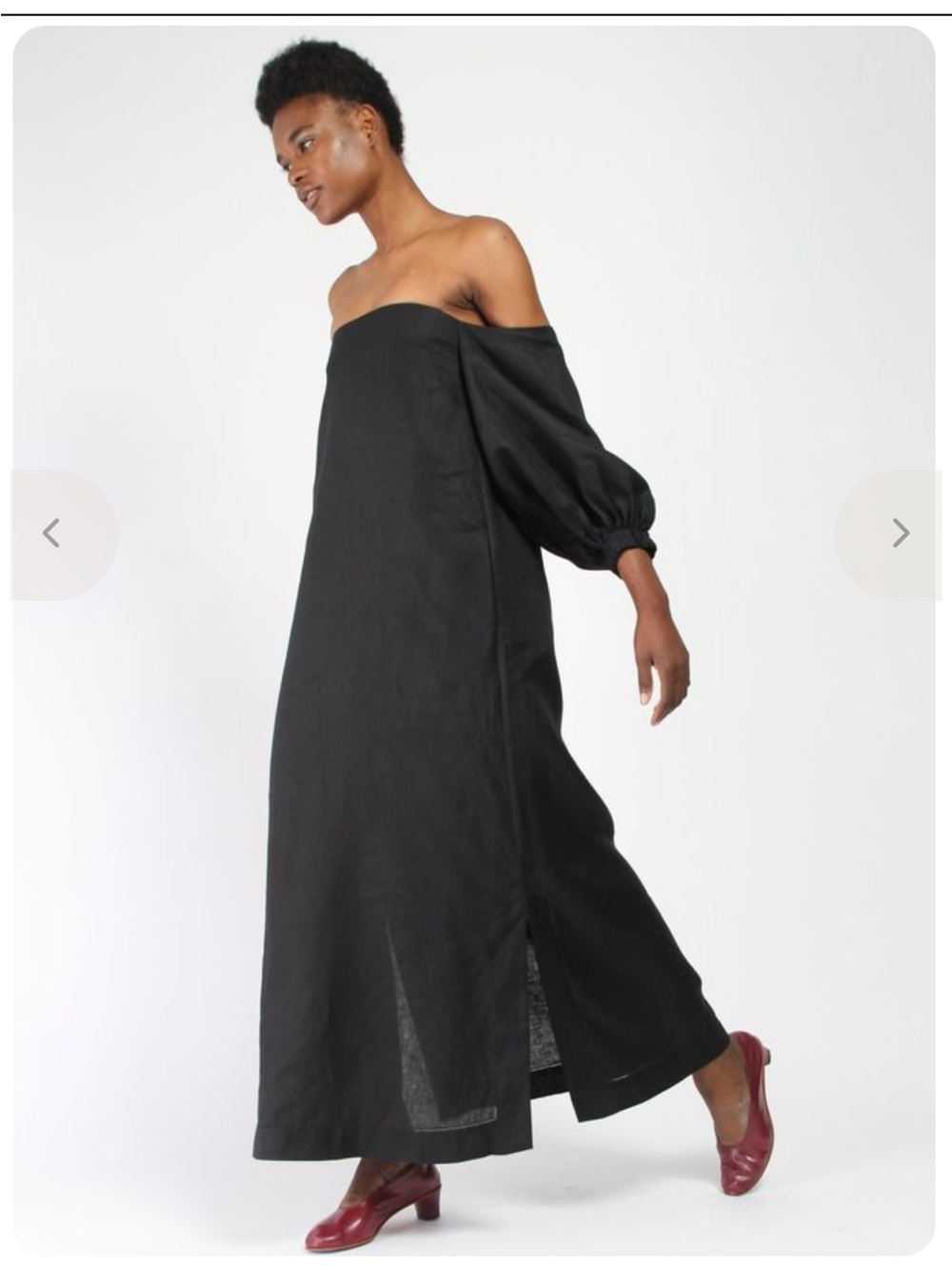 Lisa Marie fernandez Black Off-Shoulder Maxi Dress with Balloon Sleeve